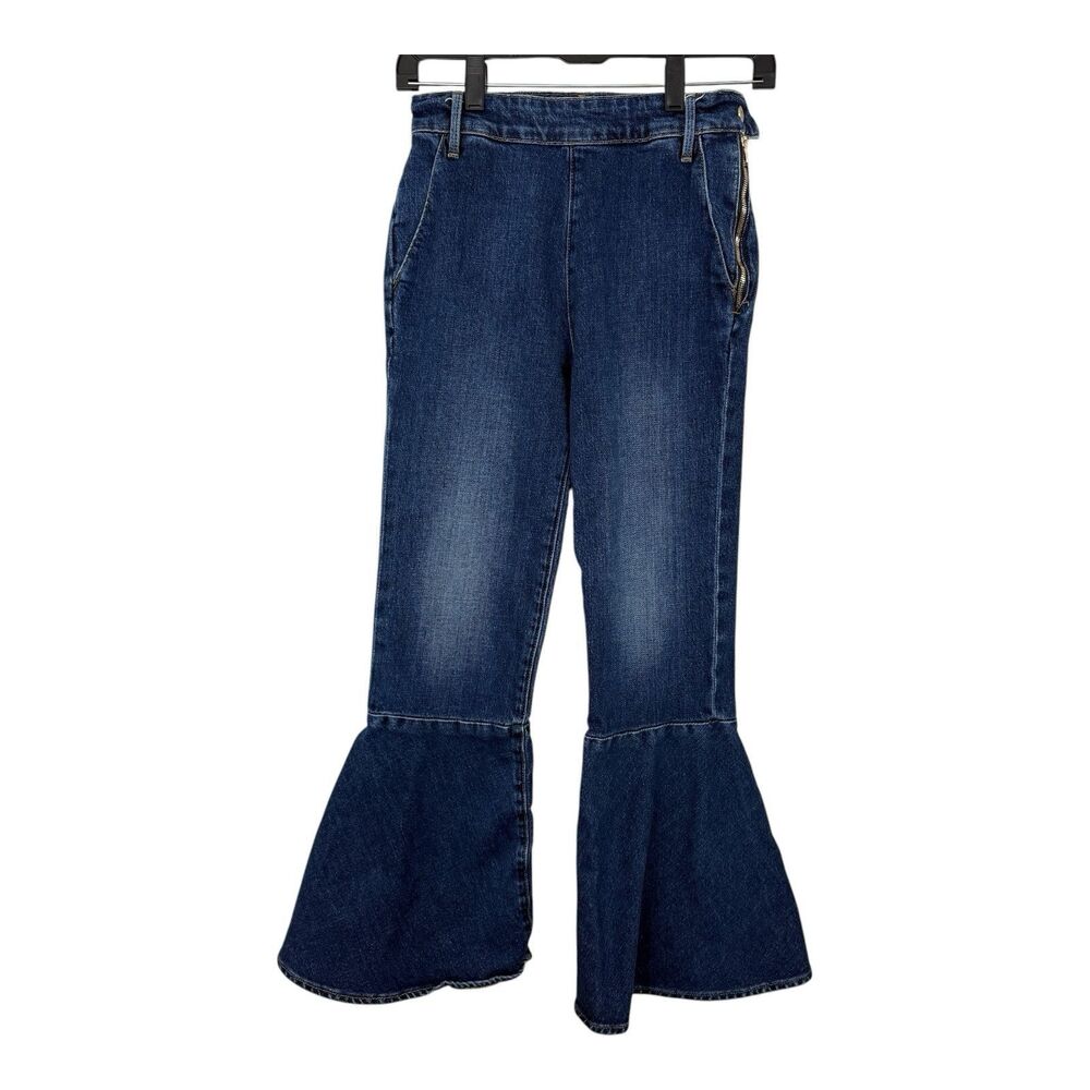 FRAME Flounce Flare Cropped Jeans Side Zip Sz 26 Actual Measurements 24x25